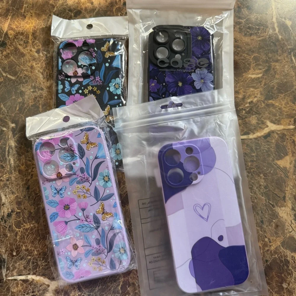 Phone Case Apple iPhone 16 Pro Case (4) Pack Purple Black Colorful Floral Hearts